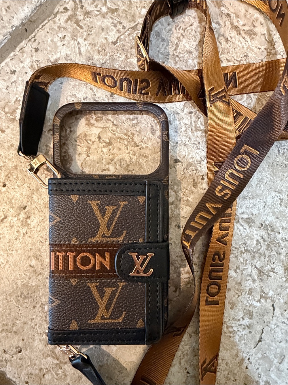 iPhone 17 Pro Brown Monogram Crossbody Phone Case with Strap